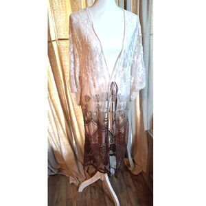 ORAGAMI Floral Lace Brown to Cream BOHO Western Cardigan One Size
